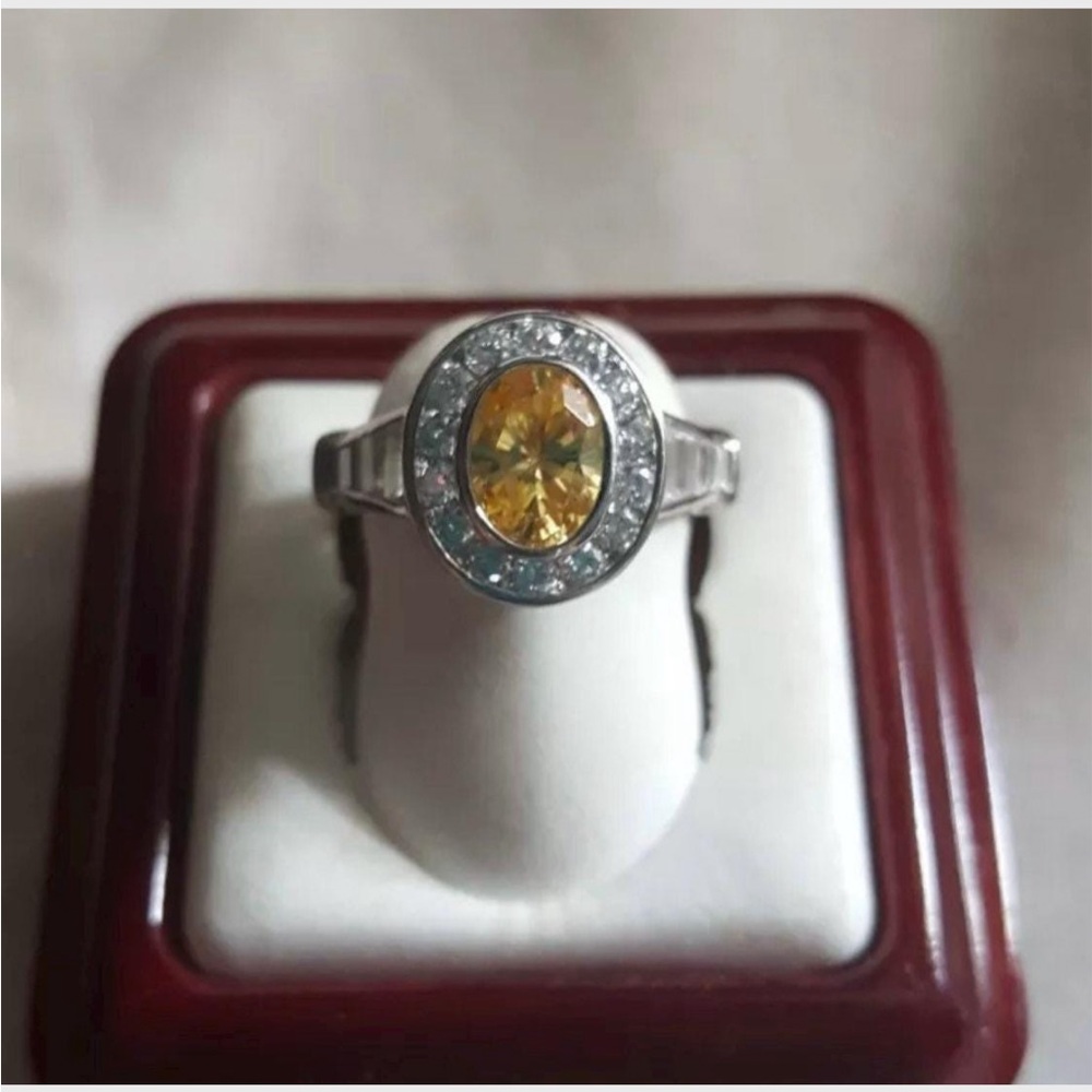Sterling Silver Citrine and CZ ring - Size 7